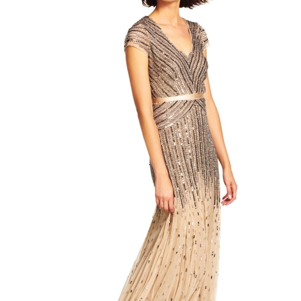 Adrianna Papell - Beaded V-Neck Gown